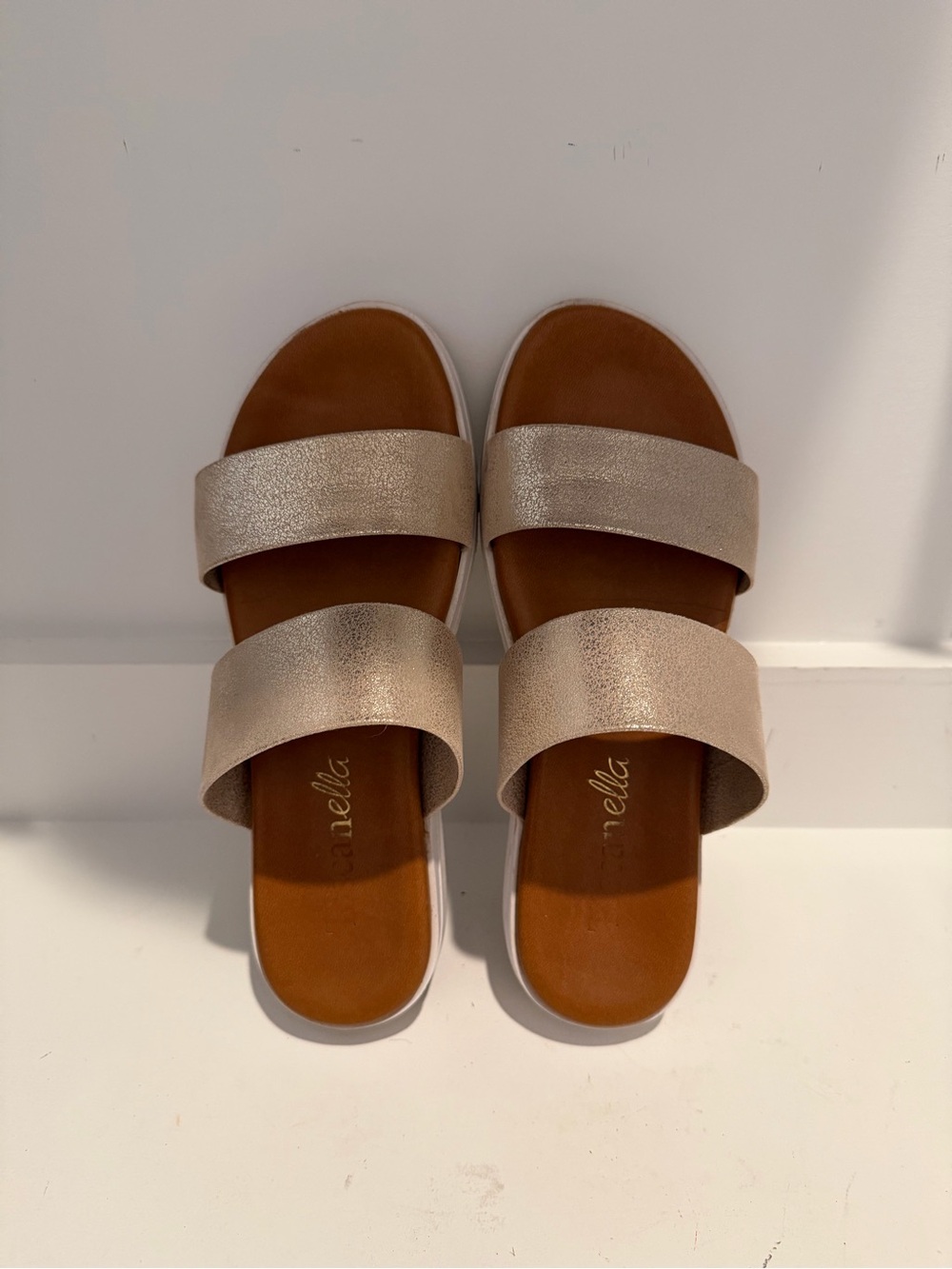 Women’s Brown and Gold Strap Platform Sandals - Picture 2 of 4